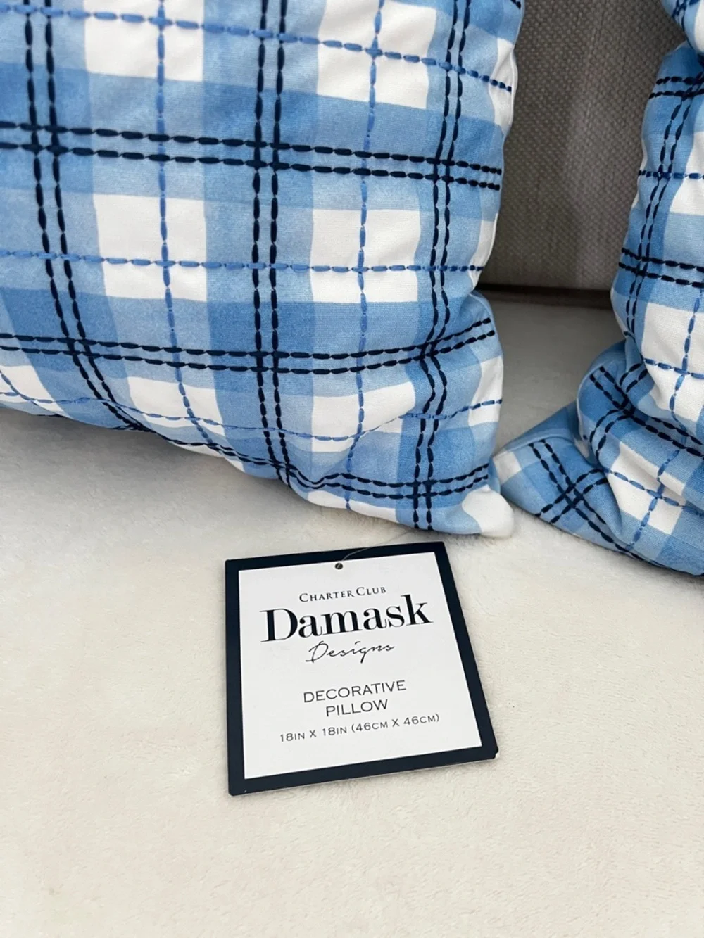 2 Charter Club Damask Designs Decorative Pillow 18x18 Blue/White Plaid Cotton